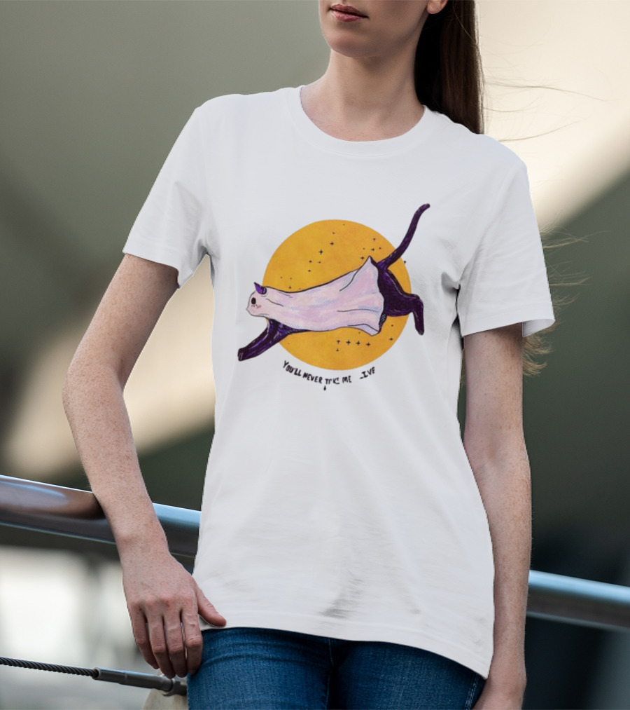 You’ll Never Take Me Alive Cat In Ghost Costume With Yellow Moon And Stars T-Shirt