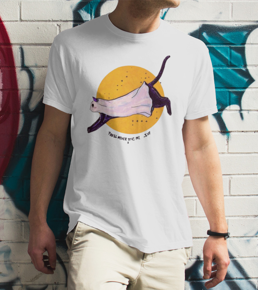 You’ll Never Take Me Alive Cat In Ghost Costume With Yellow Moon And Stars T-Shirt