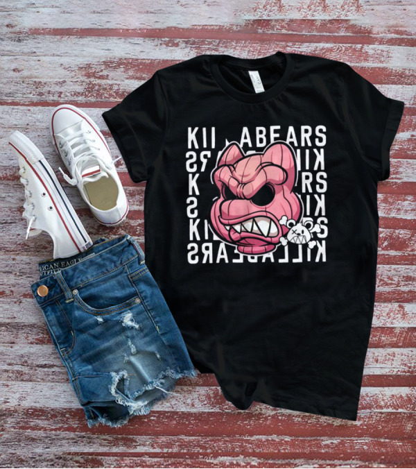 Killabears Angry Pink Bear With Skull And Bones T-Shirt