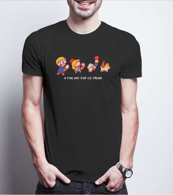 A Fine Day For Ice Cream With Colorful Characters And Dog T-Shirt