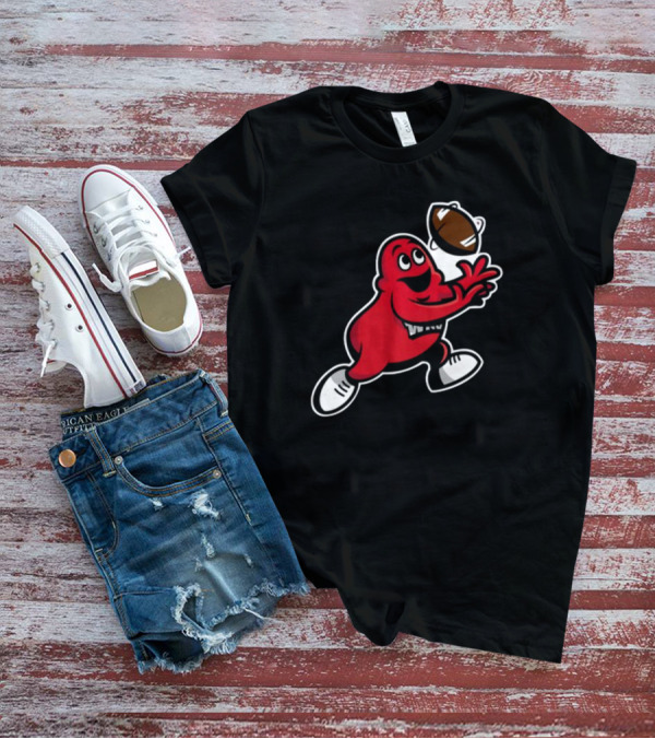 Big Red Mascot Catching Football T-Shirt