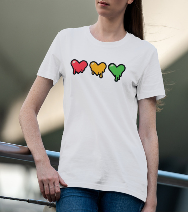 Top Lifeseries Heart Drip Red Yellow Green Hearts T-Shirt