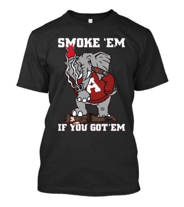 Smoke Em Alabama Elephant Graphic Red White Football T-Shirt