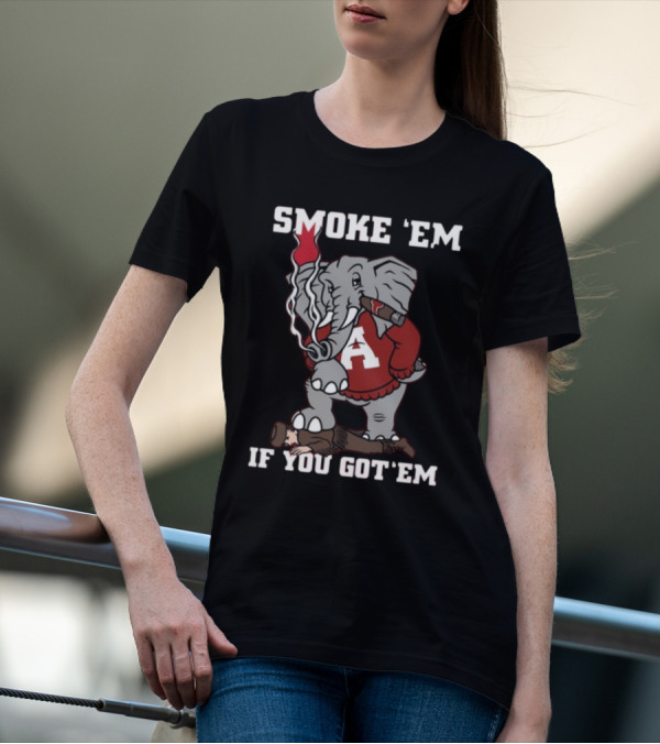 Smoke Em Alabama Elephant Graphic Red White Football T-Shirt