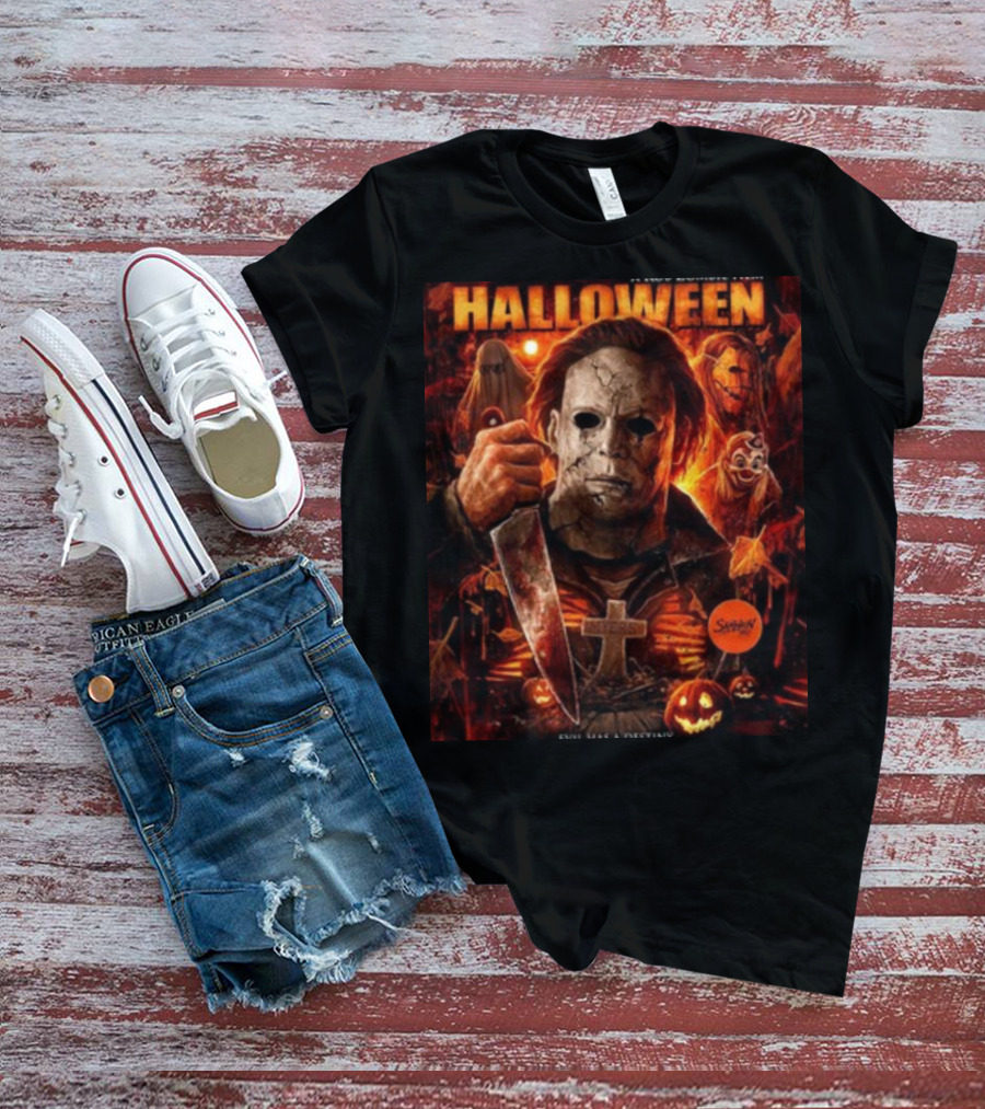 Rob Zombie's Halloween Evil Has A Destiny Michael Myers Mask Knife Horror Scene T-Shirt
