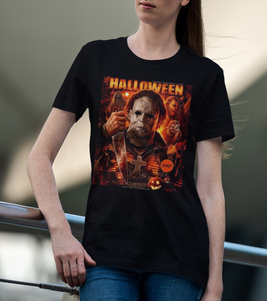 Rob Zombie's Halloween Evil Has A Destiny Michael Myers Mask Knife Horror Scene T-Shirt