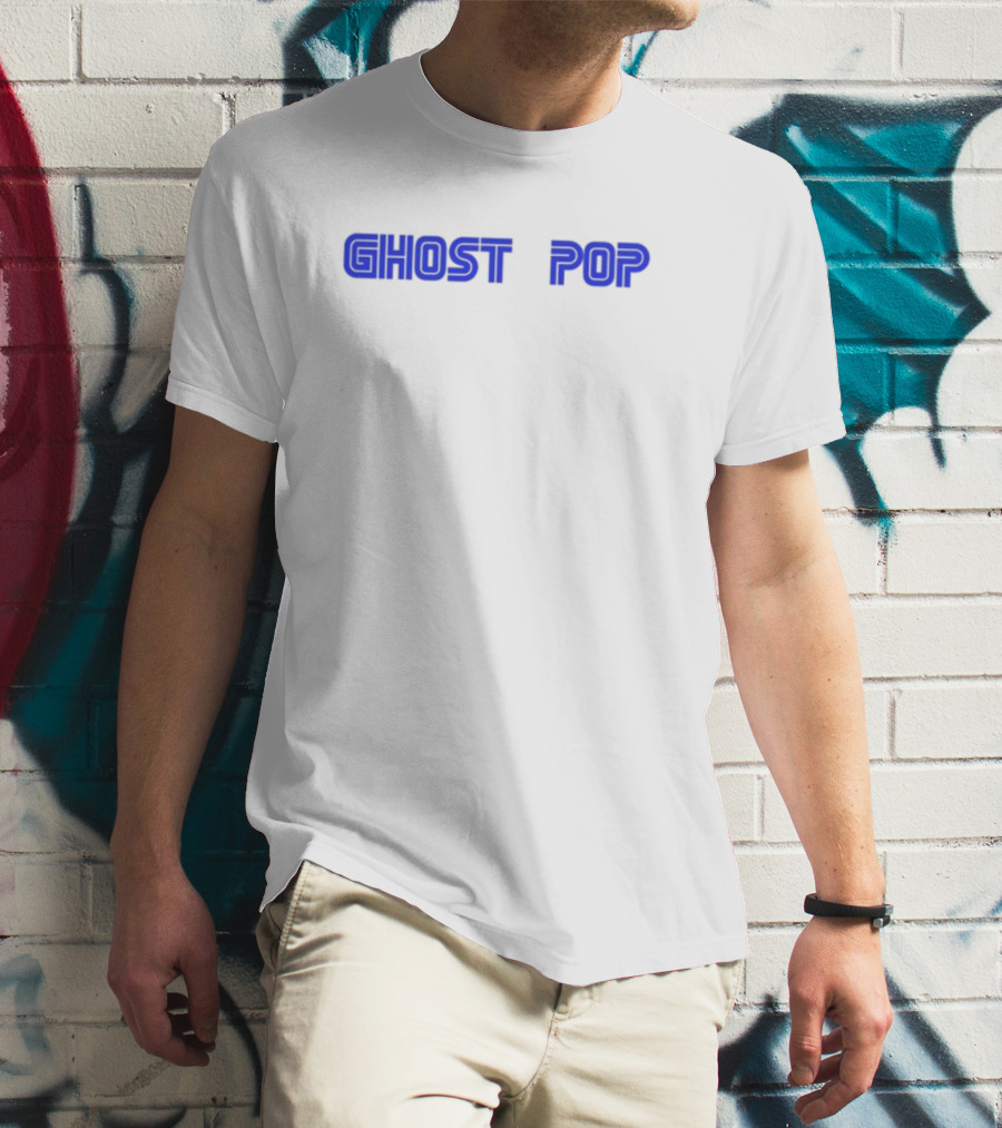 GHOST POP Retro Sci-Fi Neon Blue Text T-Shirt