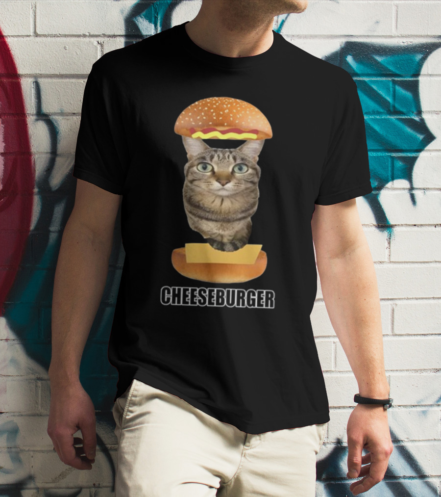 Goofyahhtees Cat Cheeseburger Humor T-Shirt