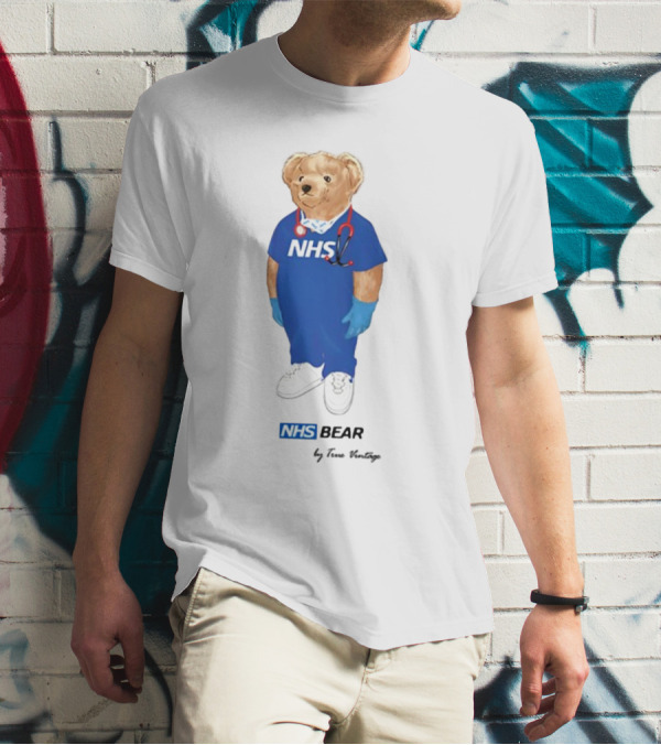 NHS Bear Blue Scrubs With Stethoscope And Gloves T-Shirt