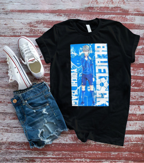 Blue Lock Isagi Yoichi Anime Soccer Character Bold Blue T-Shirt