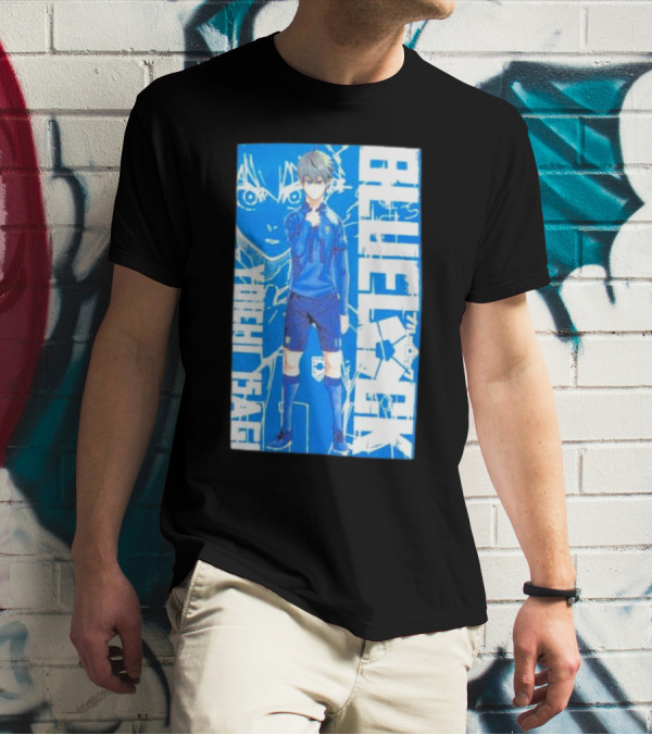 Blue Lock Isagi Yoichi Anime Soccer Character Bold Blue T-Shirt