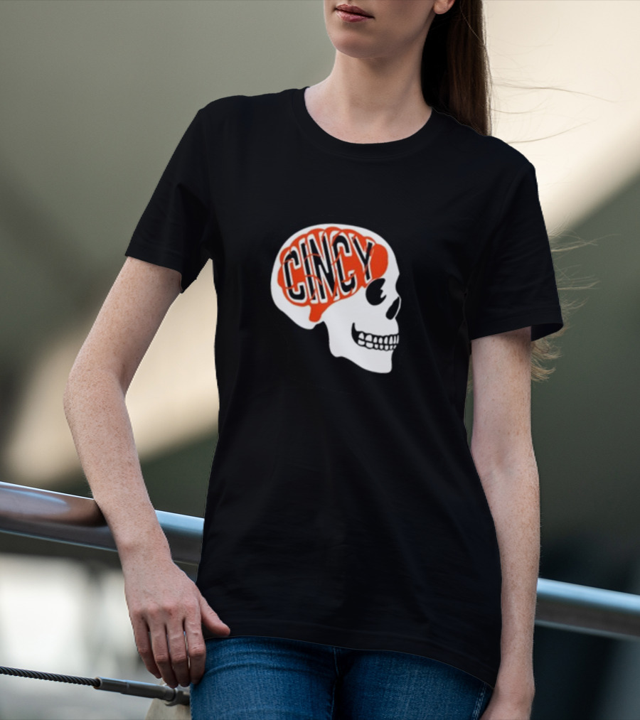 Cincy On The Brain Football Helmet Skull T-Shirt