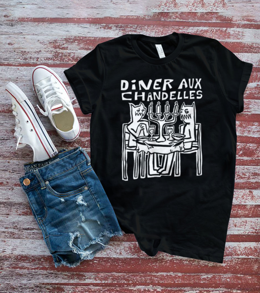 Iskream5 Diner Aux Chandelles Candlelit Dinner With Cat Creatures T-Shirt