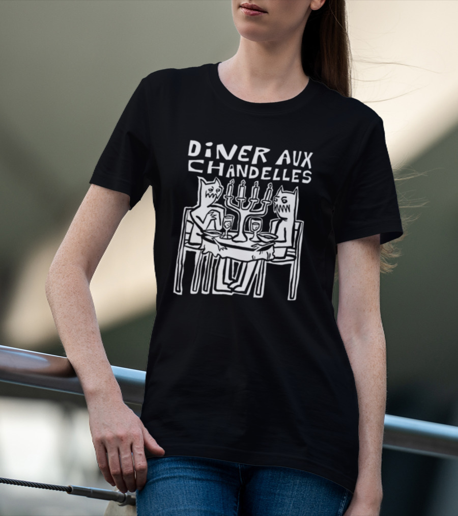 Iskream5 Diner Aux Chandelles Candlelit Dinner With Cat Creatures T-Shirt