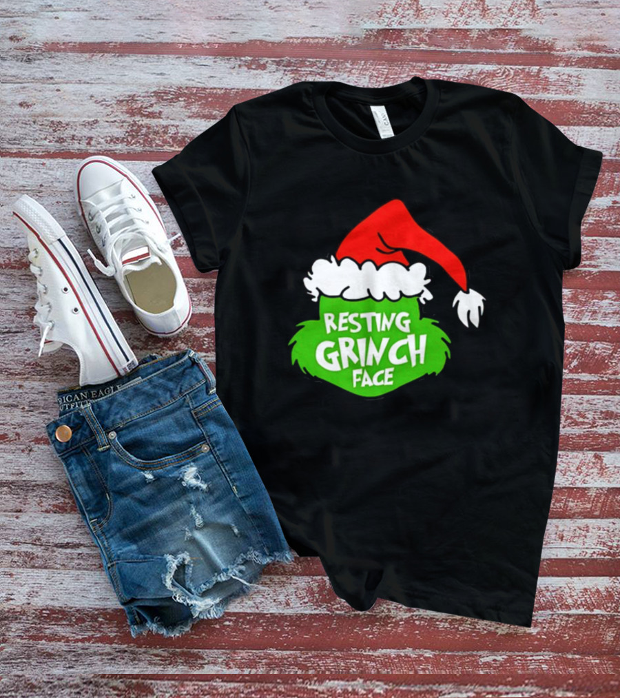 Resting Grinch Face Santa Hat Christmas T-Shirt