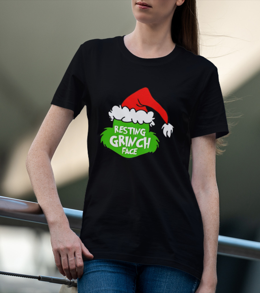 Resting Grinch Face Santa Hat Christmas T-Shirt