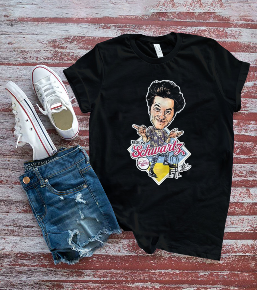 Ben Schwartz Character Illustration With Yellow Stage And Blue Chair T-Shirt