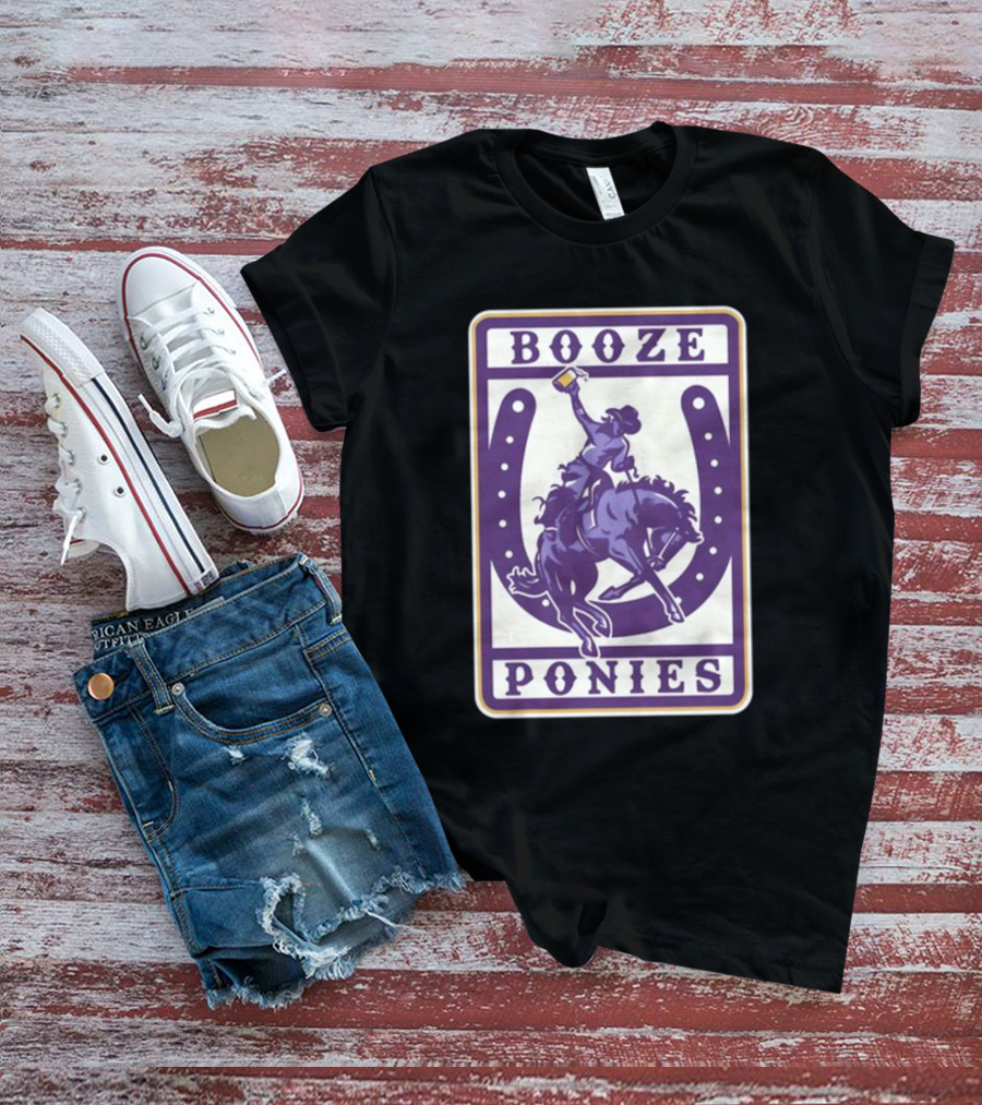 Booze Ponies Rodeo Rider With Horseshoe And Drink Cup T-Shirt