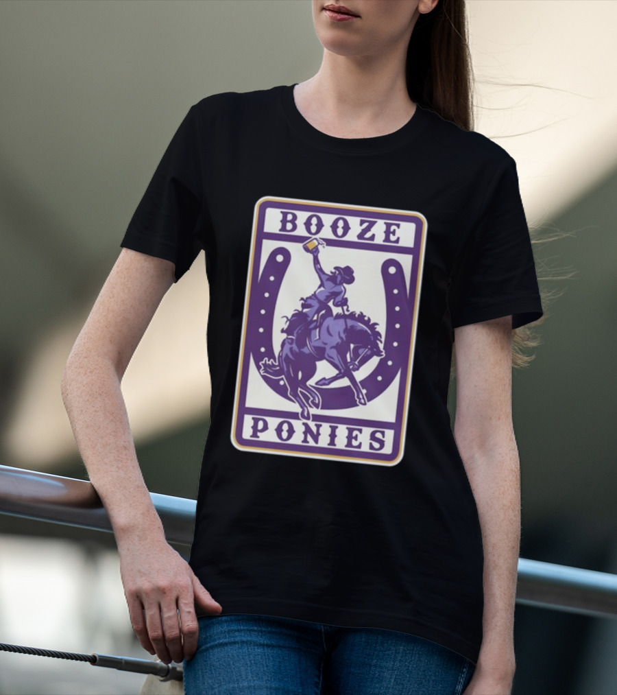 Booze Ponies Rodeo Rider With Horseshoe And Drink Cup T-Shirt