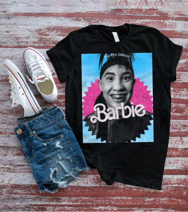 Kick Demon Barbie Smiling Portrait With Pink Starburst Background T-Shirt