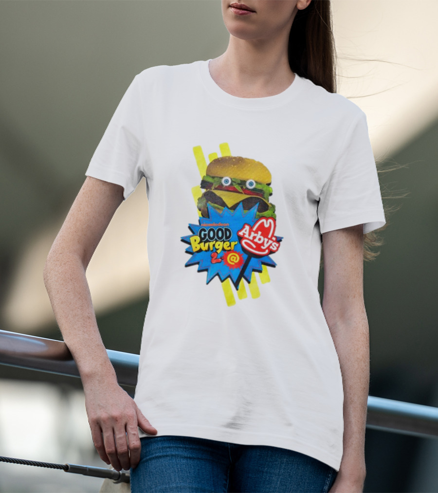 Nickelodeon Good Burger 2 Arby's Collaboration Burger With Eyeballs And Red Arby's T-Shirt