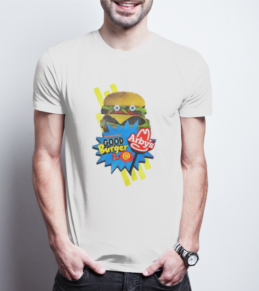 Nickelodeon Good Burger 2 Arby's Collaboration Burger With Eyeballs And Red Arby's T-Shirt