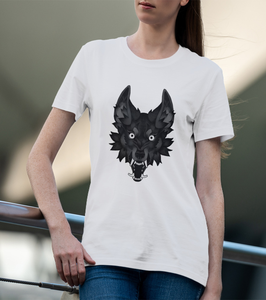 Snarling Wolf Head Monochrome T-Shirt