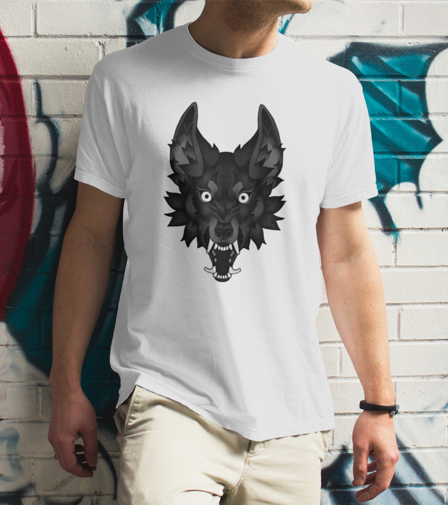 Snarling Wolf Head Monochrome T-Shirt