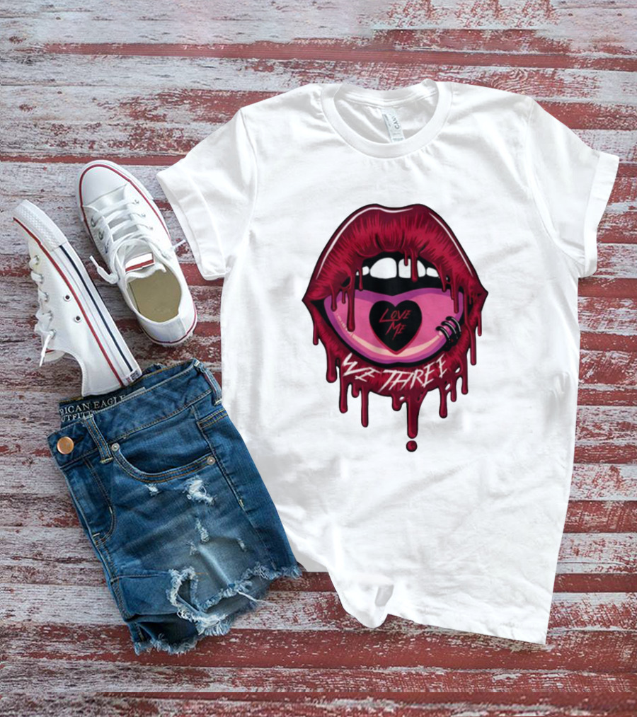 We Three Love Me Dripping Lips Heart Tattoo T-Shirt