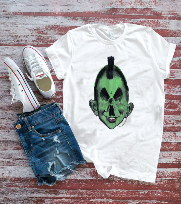 Willy Warhol Green Punk Face Mohawk Piercings T-Shirt