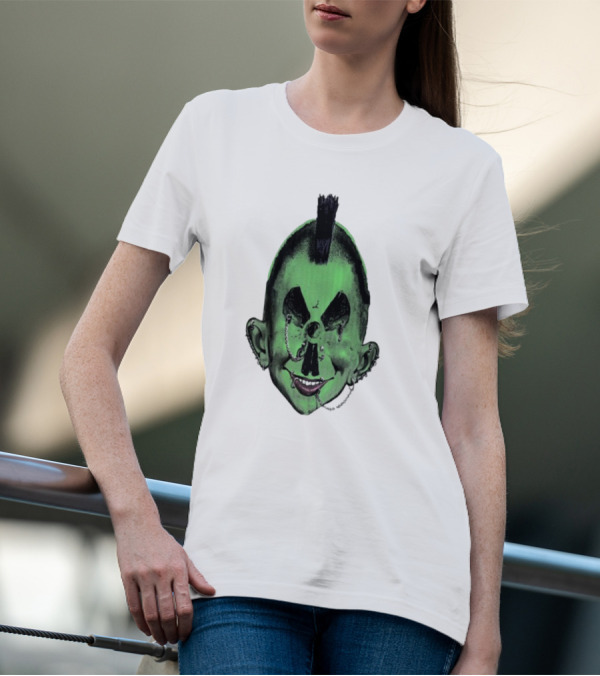 Willy Warhol Green Punk Face Mohawk Piercings T-Shirt