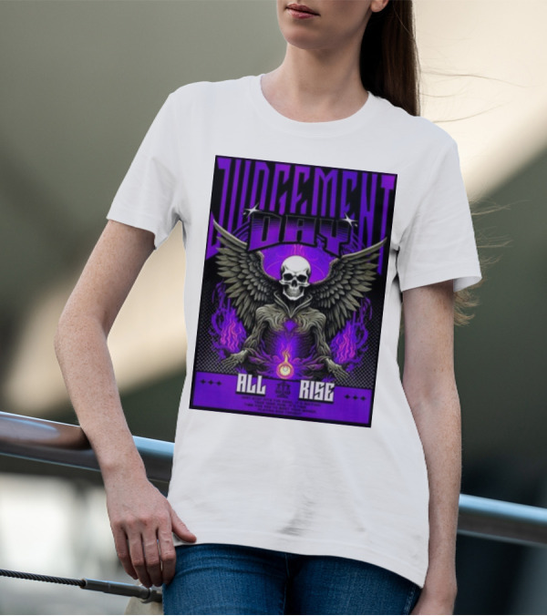 Judgment Day All Rise Skeleton Wings Purple Flame T-Shirt