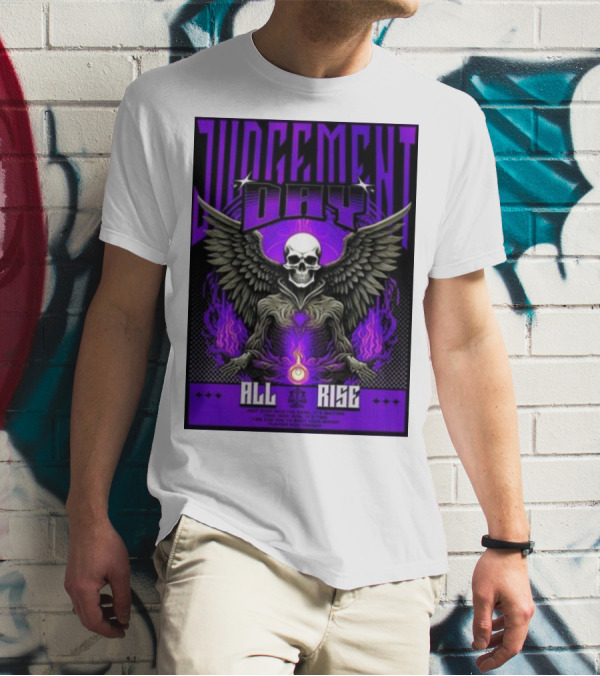 Judgment Day All Rise Skeleton Wings Purple Flame T-Shirt