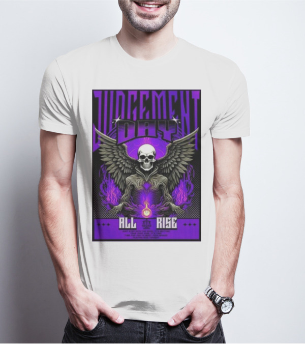 Judgment Day All Rise Skeleton Wings Purple Flame T-Shirt