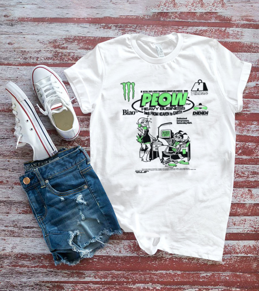 Monster Energy Peow Heavy Business Back From Heaven To Earth Heavy Manners Library Los Angeles DLB Biao Dididi T-Shirt