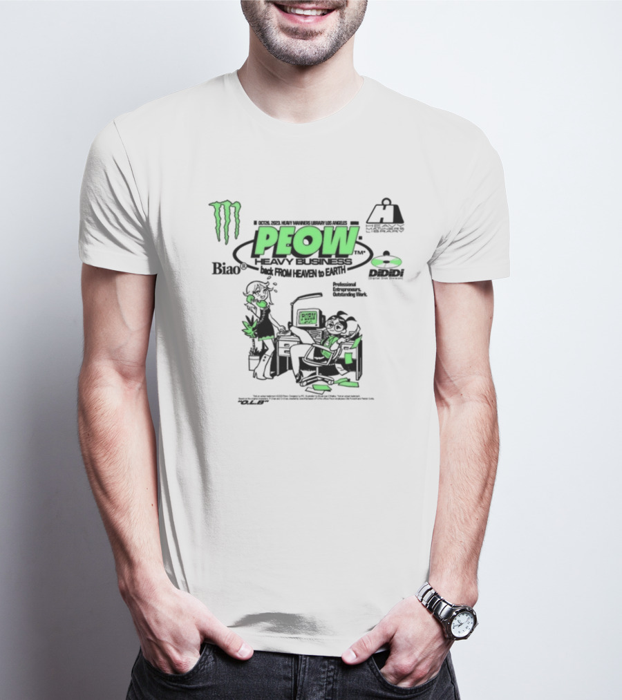 Monster Energy Peow Heavy Business Back From Heaven To Earth Heavy Manners Library Los Angeles DLB Biao Dididi T-Shirt
