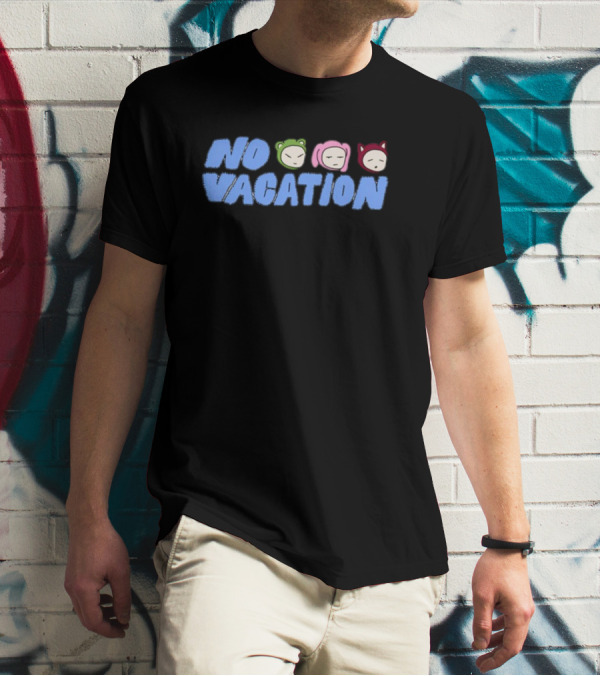 No Vacation Store Ivory No Vacation Text With Cartoon Faces T-Shirt