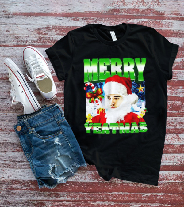 Memeabletees Merry Yeatmas Santa Claus Candy Canes And Snowflakes T-Shirt