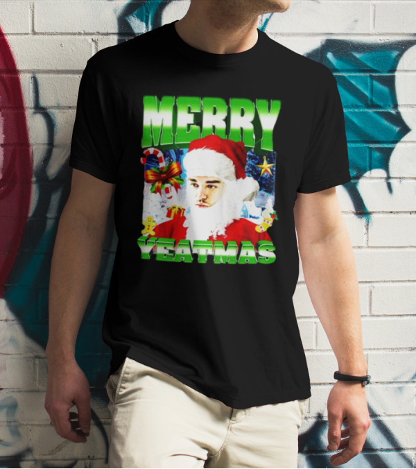 Memeabletees Merry Yeatmas Santa Claus Candy Canes And Snowflakes T-Shirt