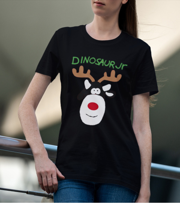 Dinosaur Jr Reindeer With Red Nose And Antlers T-Shirt