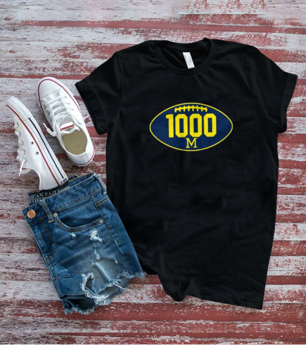 Mden Michigan 1000 Wins Football M Logo Oval T-Shirt