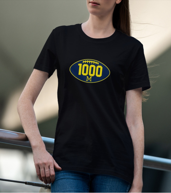 Mden Michigan 1000 Wins Football M Logo Oval T-Shirt