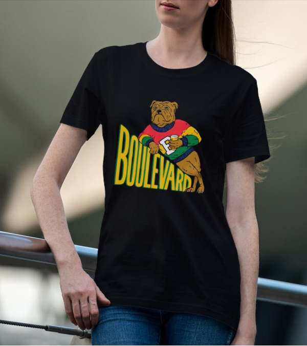 Boulevard Bully Dog In Colorful Sweater Holding Drink T-Shirt