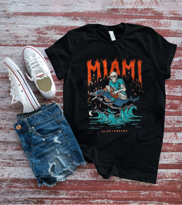 MIAMI Dead Threads Skeleton Surfer On Dolphin Football Adventure T-Shirt