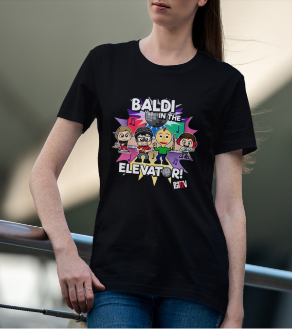 Baldi In The Elevator FGTEEV Characters With Disco Ball And Music Notes T-Shirt