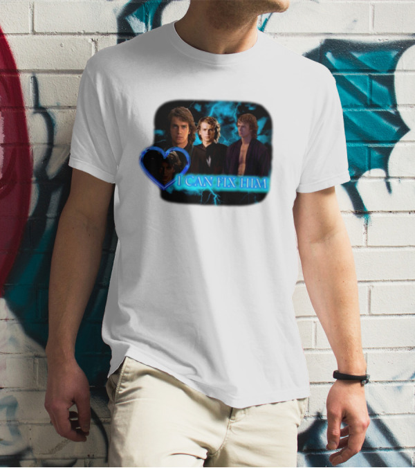I Can Fix Him Anakin Blue Heart Lightning Background T-Shirt
