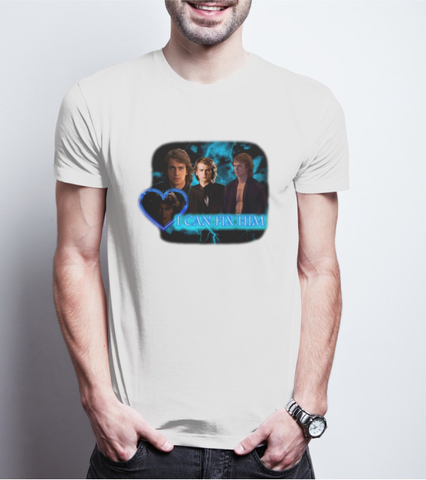 I Can Fix Him Anakin Blue Heart Lightning Background T-Shirt