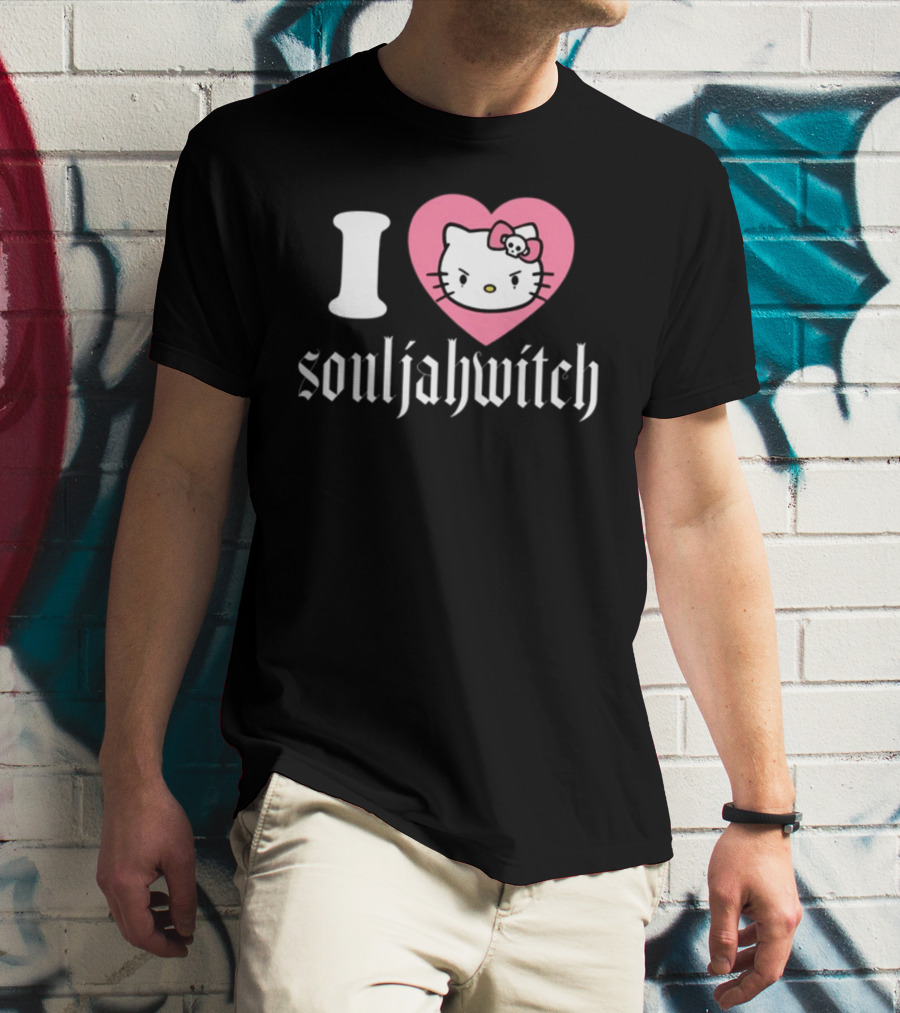 I Love Souljahwitch Cute Cat In Pink Heart T-Shirt