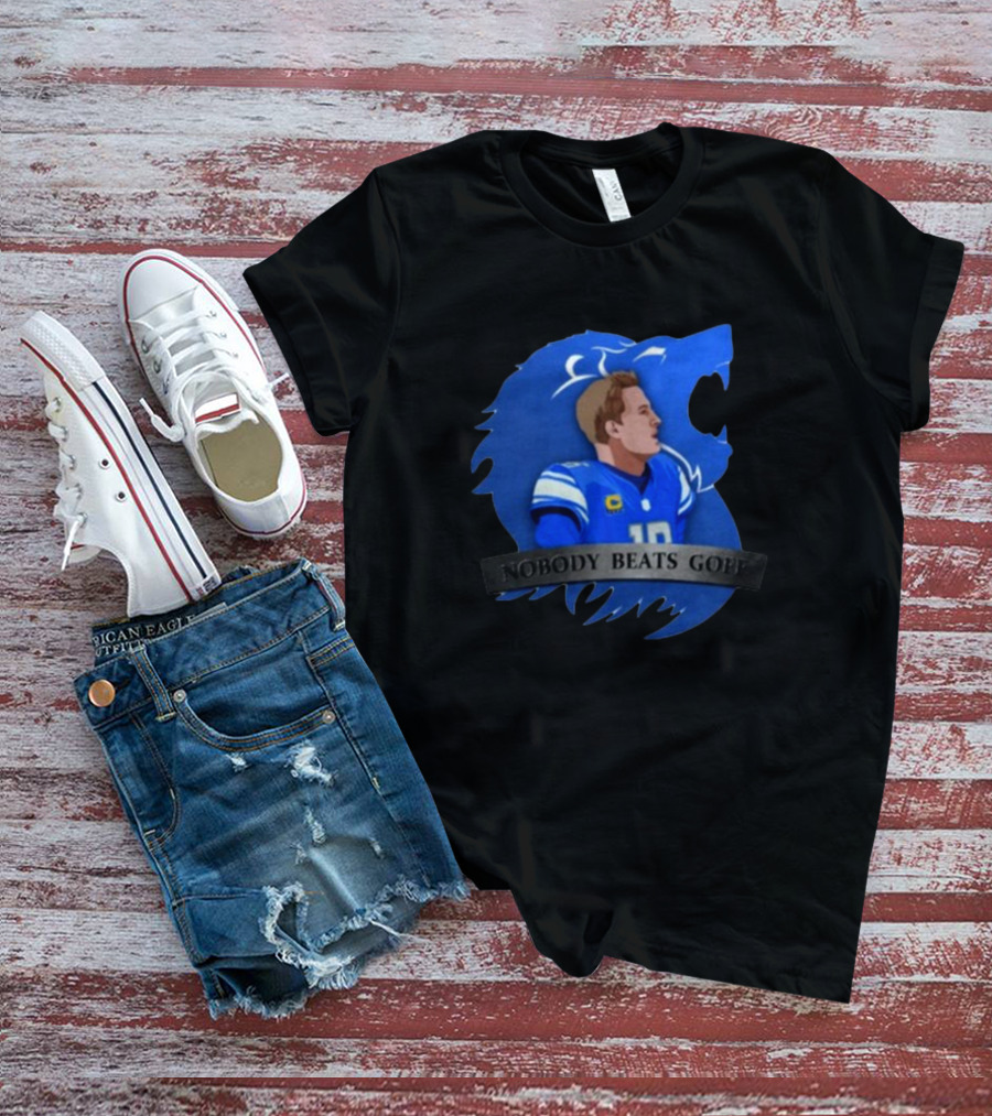 Nobody Beats Goff Detroit Lions Quarterback Blue Lion Background T-Shirt