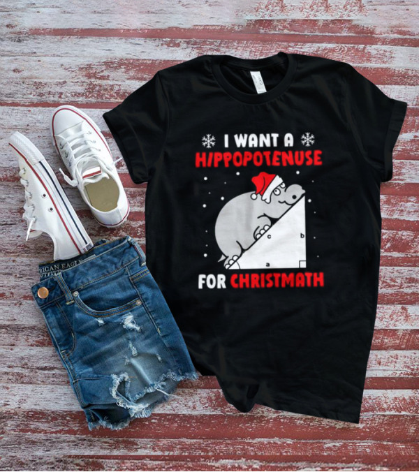 I Want A Hippopotenuse For Christmath Santa Hippo Geometry T-Shirt